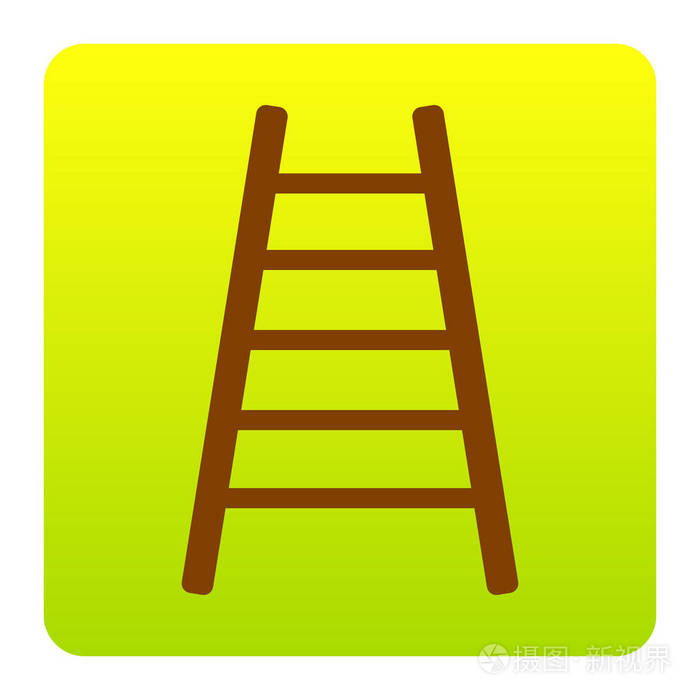 梯子标志图矢量在白色背景上的圆角绿色黄色渐变广场的棕色图标分离