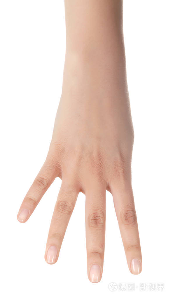 特写镜头的漂亮的女人手上掌心向上上白b孤立