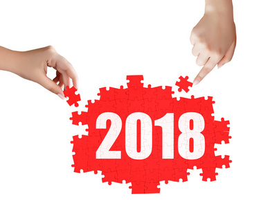 手中拿着一块 2018年拼图