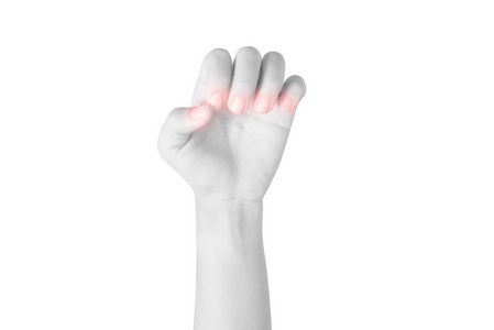 在白色背景上孤立女人手指的急性疼痛。白色背景上剪切路径
