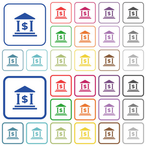 美元银行办公室概述平面颜色图标