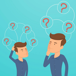 善于思考的人与一个问号.商业思维照片