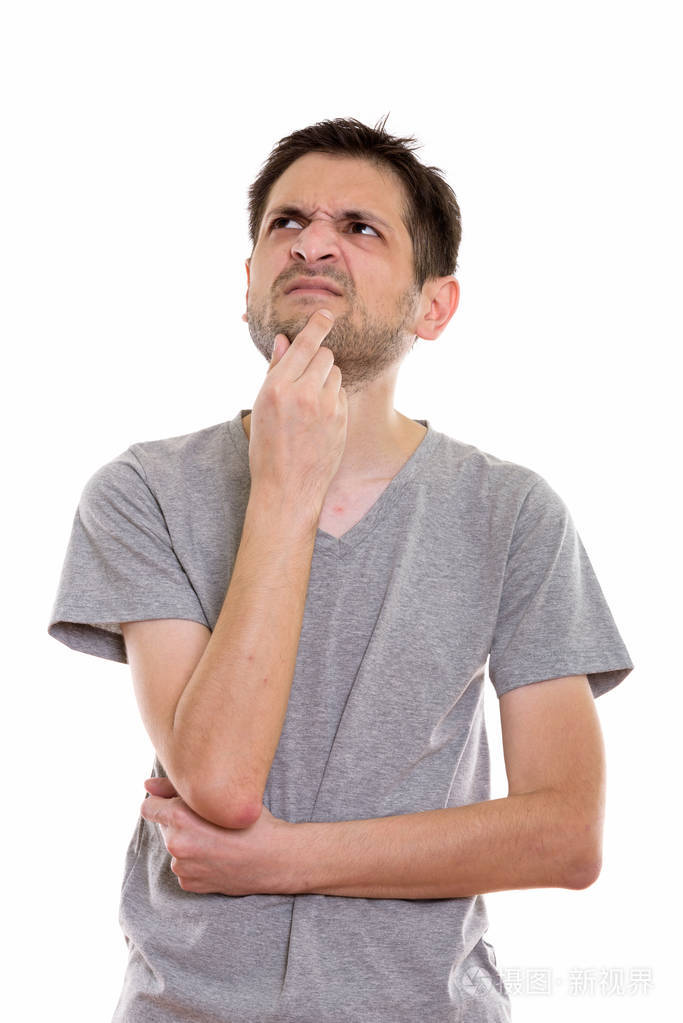 工作室拍摄的年轻人抬头的时候在想