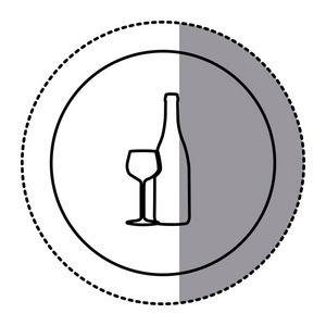 剪影会徽葡萄酒瓶与玻璃图标