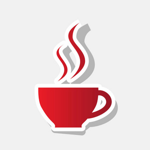 一杯咖啡的标志。矢量。新的一年带红色图标与外部的中风和灰色阴影，浅灰色的背景上