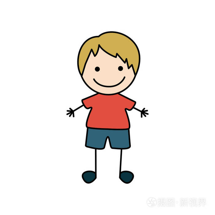 多彩手绘金色头发的可爱男孩