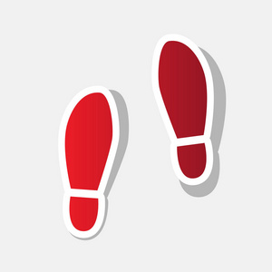 印记鞋底鞋标志。矢量。新的一年带红色图标与外部的中风和灰色阴影，浅灰色的背景上图片