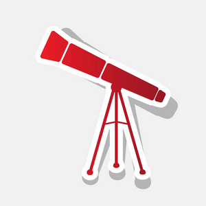 望远镜简单的符号。矢量。新的一年带红色图标与外部的中风和灰色阴影，浅灰色的背景上