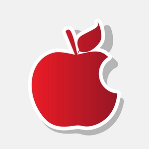 咬苹果标志。矢量。新的一年带红色图标与外部的中风和灰色阴影，浅灰色的背景上