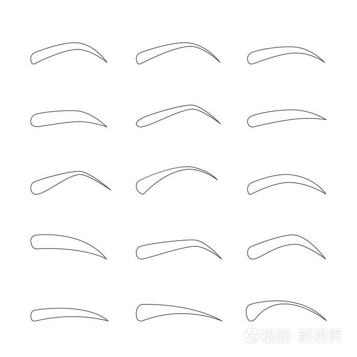 在不同形状和类型的大纲眉毛一套