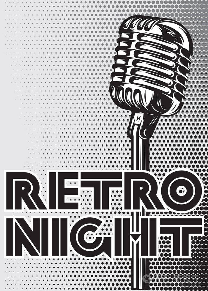 与老式麦克风灰色背景广告海报