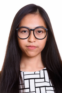 年轻亚洲青少年书呆子女孩的脸
