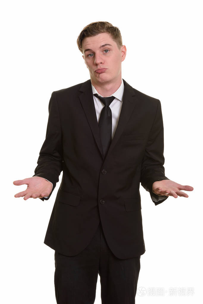 年轻英俊的白人商人耸了耸肩