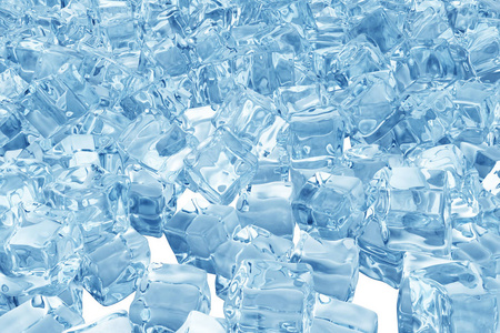冰的多维数据集背景，蓝色冰块堆。3d 渲染