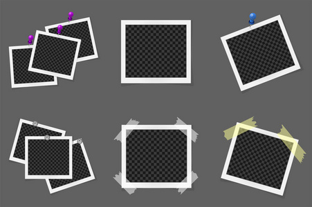 拼贴的现实相框上灰色孤立。矢量图