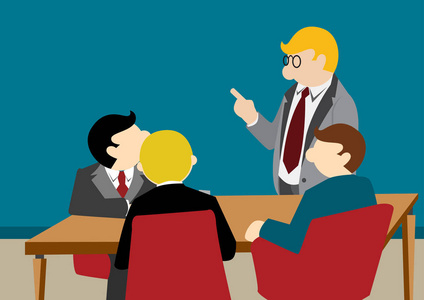 简单的商业卡通插画的小组讨论会议或团队合作照片