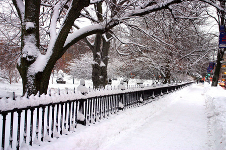 股票形象的一个下雪的冬天在波士顿，马萨诸塞州，美国