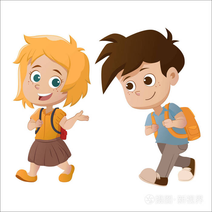 小孩走路和 talking.back 上学插画-正版商用图片0xpift-摄图新视界