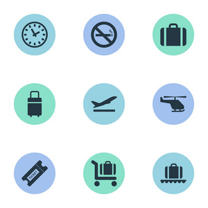 9 简单平面图标集。可以发现这种元素作为行李传送带 航空运输 旅行袋等