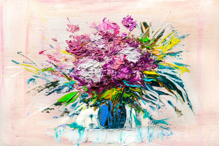 油画-抽象花束的春天的花朵照片