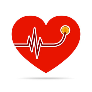 心与听诊器和心跳的标志。矢量图
