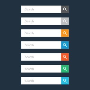 搜索栏字段。设置矢量界面元素与搜索按钮。平面矢量图上的深蓝色背景