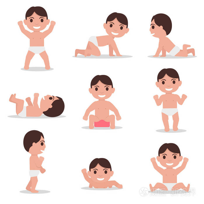 向量组的卡通孩子蹒跚学步.婴儿学走路