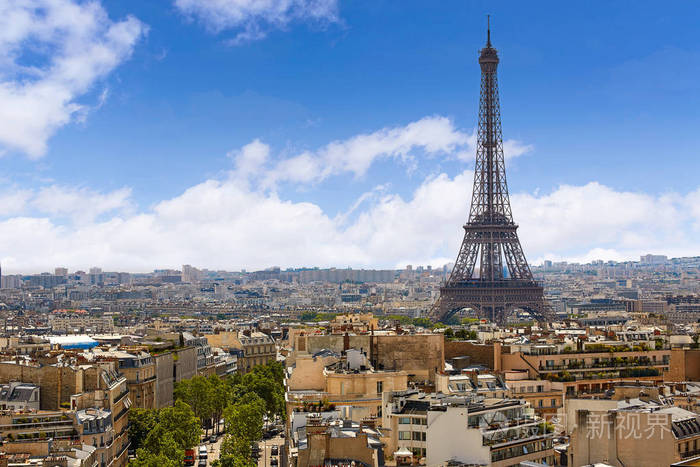 巴黎埃菲尔铁塔和天际线的空中法国
