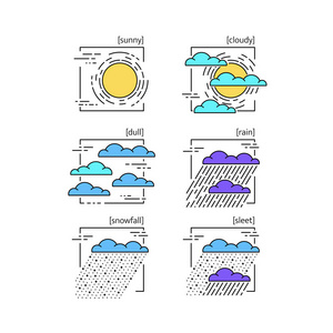 与天气符号的线矢量图标集合图片