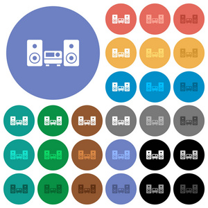 立体声系统圆平多彩色图标图片