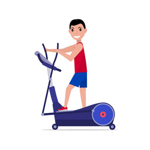 对椭圆交叉训练机矢量卡通男孩照片