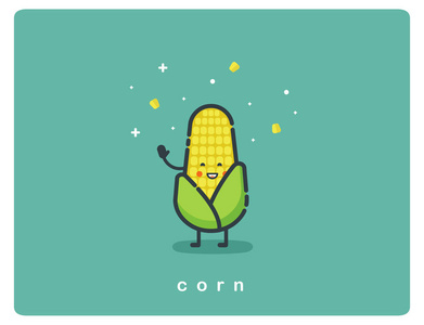 碳水化合物食物图标矢量平面玉米图标,食物卡通可爱人物照片