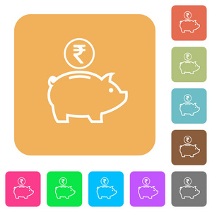 印度卢比储钱罐圆形方形平面图标