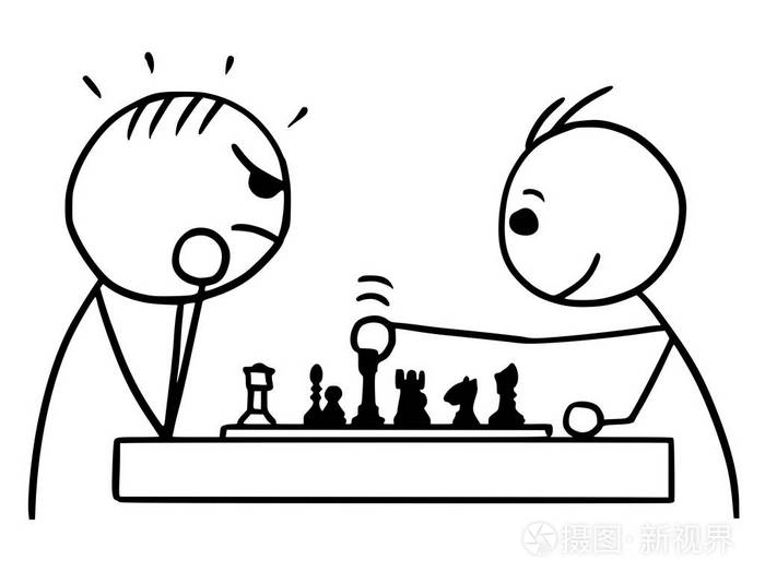 矢量火柴人卡通与两名男子玩棋牌游戏插画-正版商用图片0xq920-摄图新