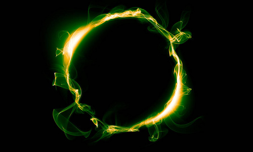 黄色绿色的圆环组成的一支烟。神奇的是。幻想