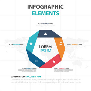 抽象多彩五角大楼业务信息图表元素，演示文稿模板平面设计矢量图的网页设计营销广告