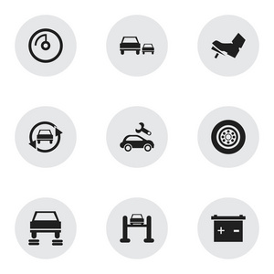 9 可编辑汽车图标集。包括优化汽车，如种族 踏板和更多的符号。可用于 Web 移动 Ui 和数据图表设计