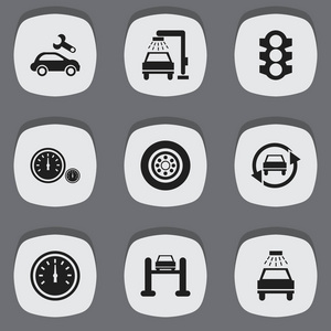 9 可编辑车辆图标集。包括符号，如汽车离不开，速度控制 车速表和更多。可用于 Web 移动 Ui 和数据图表设计