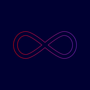 无限符号图.矢量.从红到紫颜色深蓝色背景上的渐变线图标照片