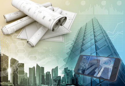 项目摩天大楼市中心的摩天大楼项目抽象背景 3d 图照片