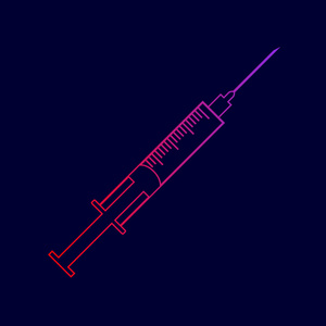 注射器标志图。矢量。从红到紫颜色深蓝色背景上的渐变线图标