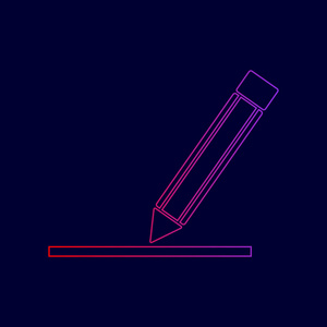 铅笔标志图。矢量。从红到紫颜色深蓝色背景上的渐变线图标