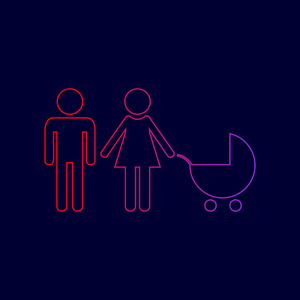 家庭标志图。矢量。从红到紫颜色深蓝色背景上的渐变线图标