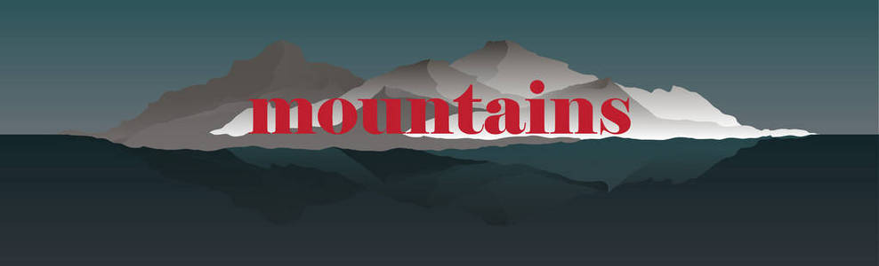 全景图矢量插画的山脊。登山和旅游的矢量图。山峰与水景观。极限运动，度假露营和户外娱乐