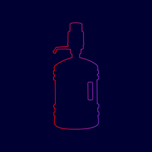 塑料瓶与水和虹吸的剪影。矢量。从红到紫颜色深蓝色背景上的渐变线图标