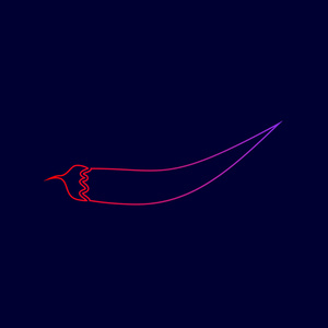 辣椒胡椒标志。矢量。从红到紫颜色深蓝色背景上的渐变线图标