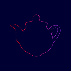 茶商标志。矢量。从红到紫颜色深蓝色背景上的渐变线图标