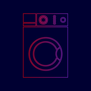 清洗机的标志。矢量。从红到紫颜色深蓝色背景上的渐变线图标