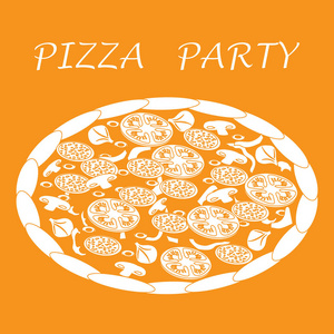 漂亮的插图的可口 美味披萨有铭文