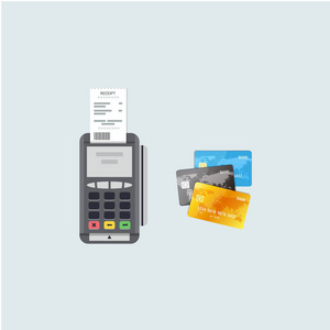 付款和银行概念在平面样式。Pos 终端信用卡矢量图